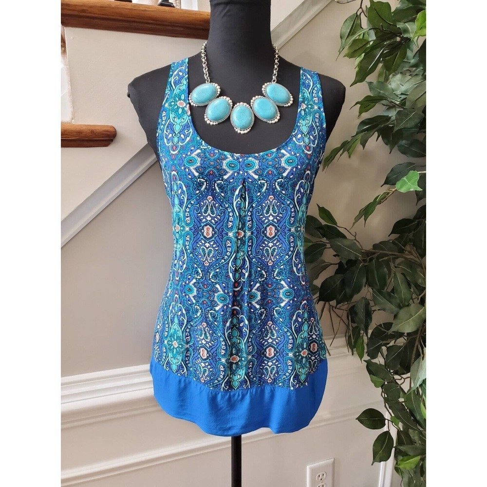 JCP Women Blue 100% Rayon Scoop Neck Sleeveless Casual Blouse Size Medium